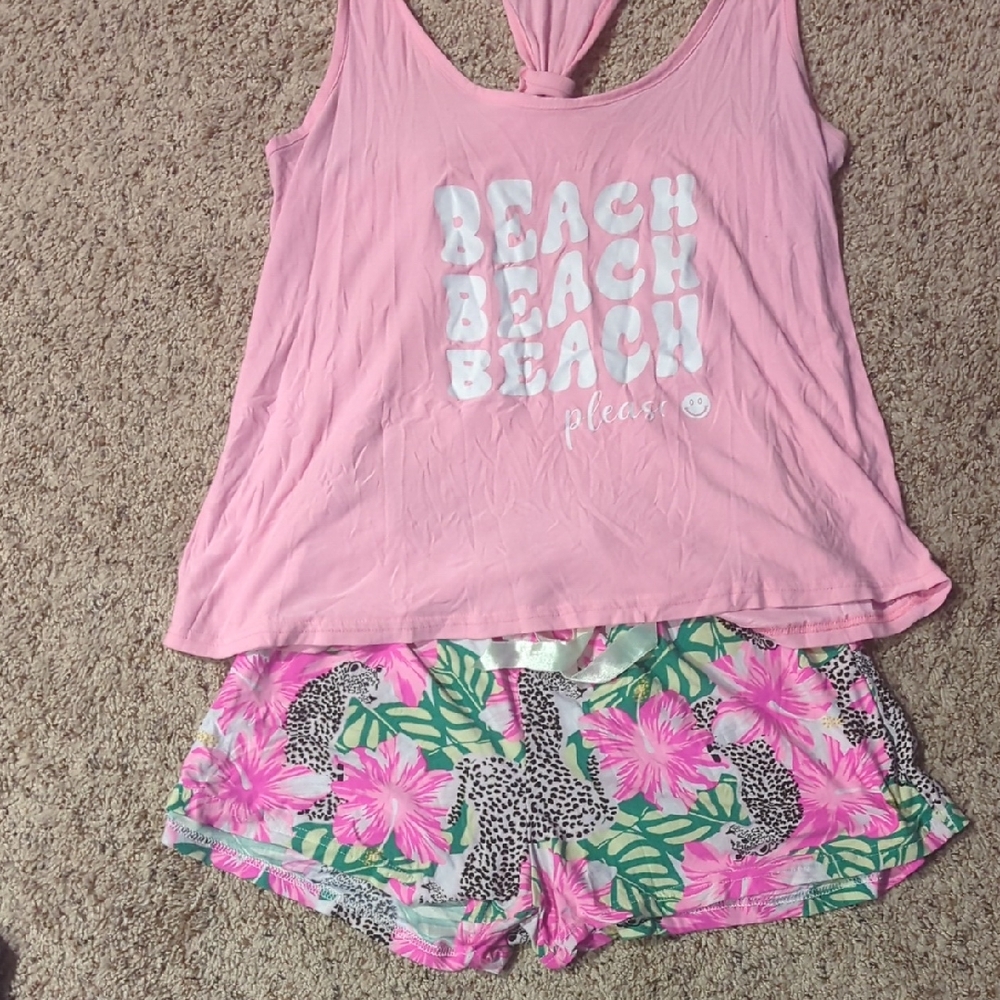 Pink Graphic Tank and Floral Shorts Set